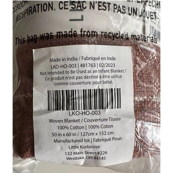 Little Korboose Woven Throw Blanket 100% Cotton, 50x60in, FabFitFun, NEW - Picture 4 of 5